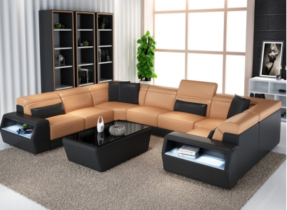 Corner sofa Leather Sofa Couch Upholstery Corner Seat Living landscape Suite -U-shape